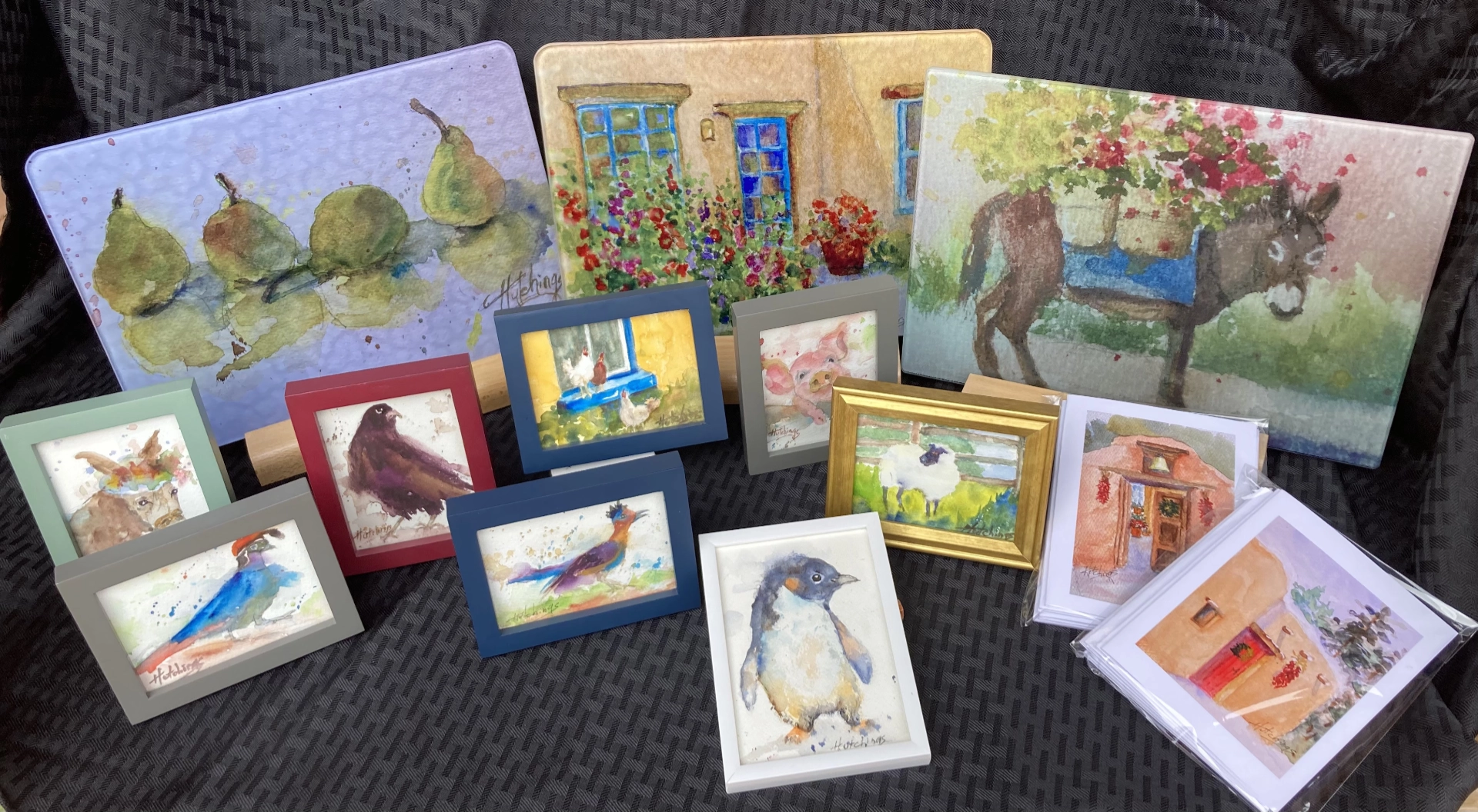 Miniature Watercolors and Glass Cutting Boards